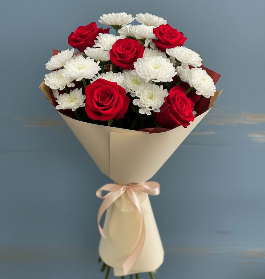 Букет цветов из: Розы и Хризантемы в Дубки Одинцовского района