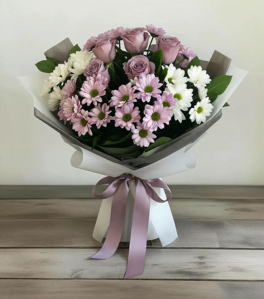 Букет цветов из: Хризантемы и Розы в Дубки Одинцовского района