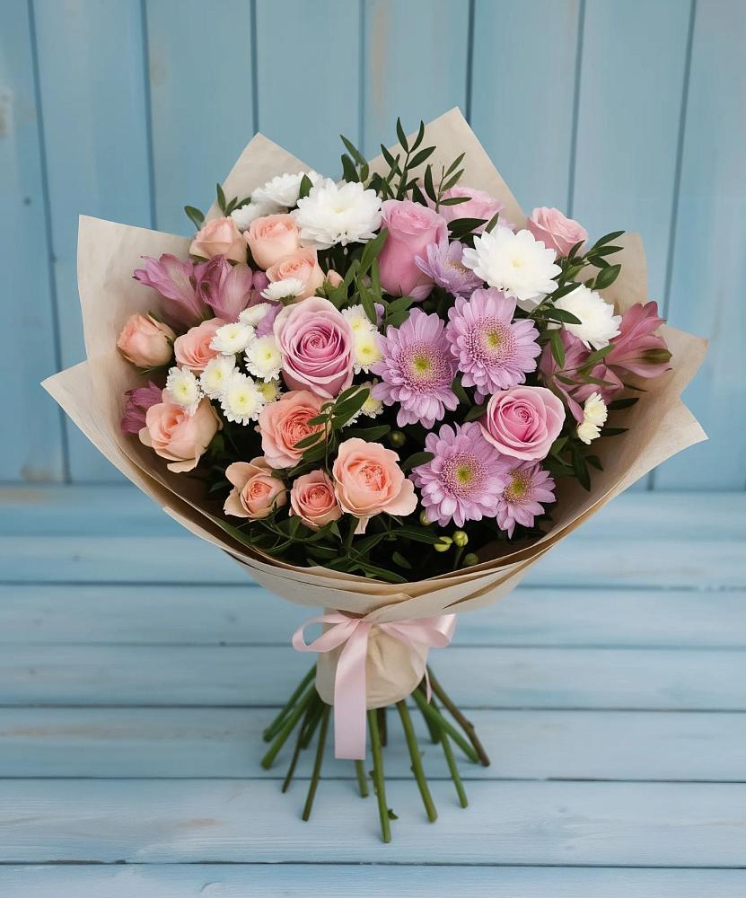 Букет цветов из: Хризантемы, Розы и Альстромерии в Дубки Одинцовского района