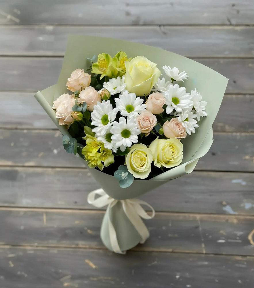 Букет цветов из: Альстромерии, Розы и Хризантемы в Дубки Одинцовского района
