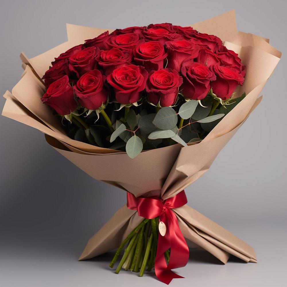 Букет 25 Красных роз Лотус в Дубки Одинцовского района