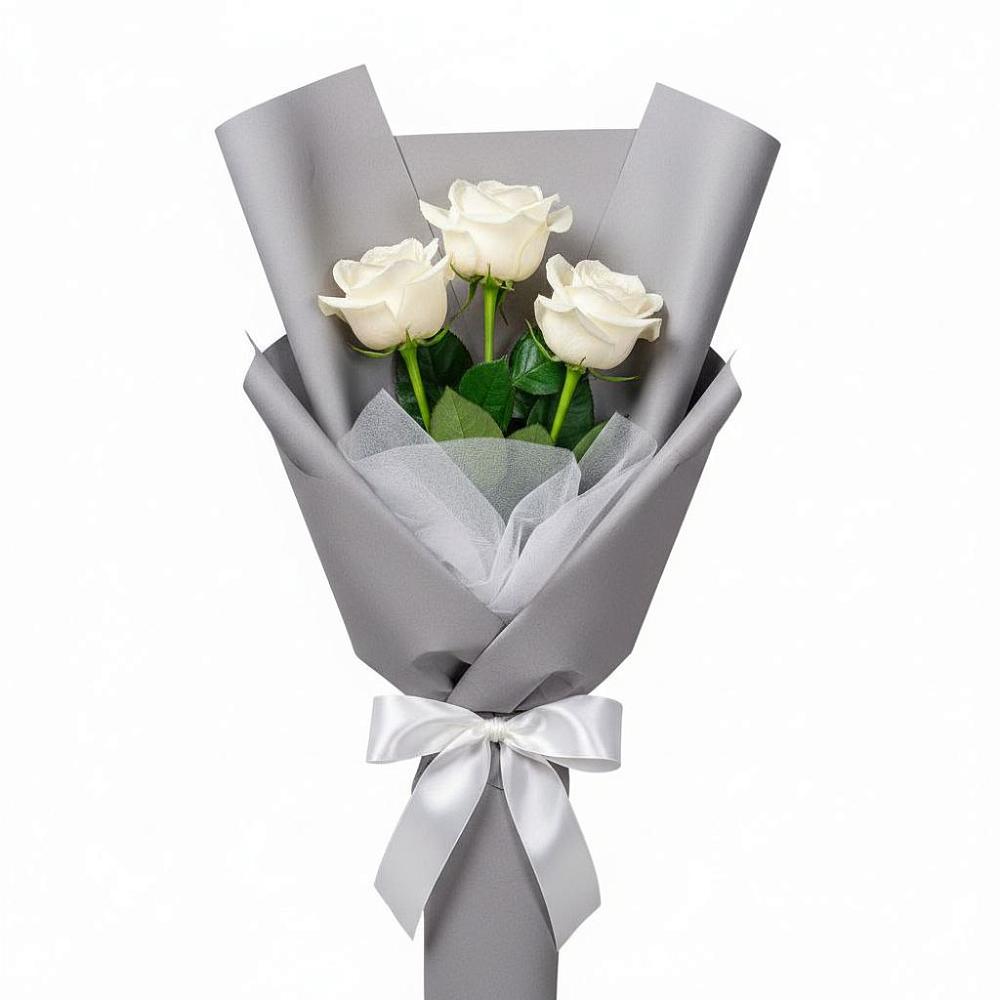 Букет 3 белые розы в Дубки Одинцовского района