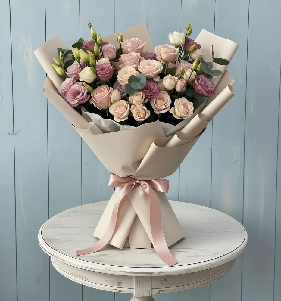 Букет цветов из: Розы и Лизиантусы в Дубки Одинцовского района