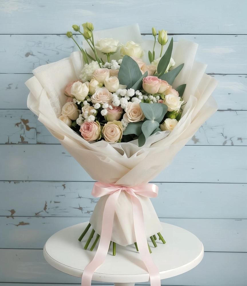 Букет цветов из: Розы и Лизиантусы в Дубки Одинцовского района