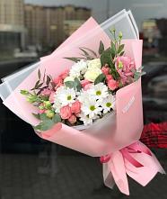 Букет цветов из:  Розы, Лизиантусы и Хризантемы в Дубки Одинцовского района