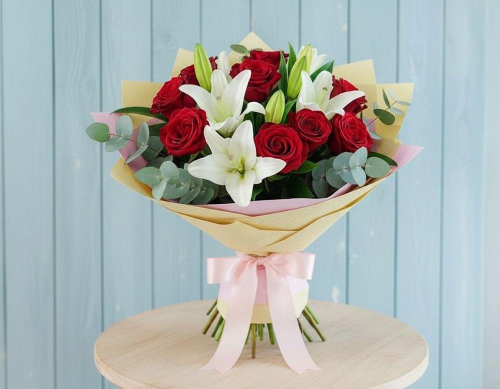 Букет цветов из: Лилии и Розы в Дубки Одинцовского района